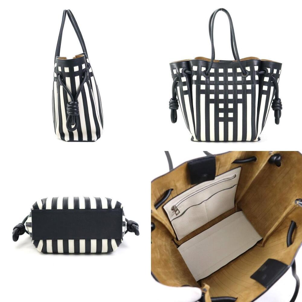 Loewe black flamenco tote white knot handbag bag leather Black White